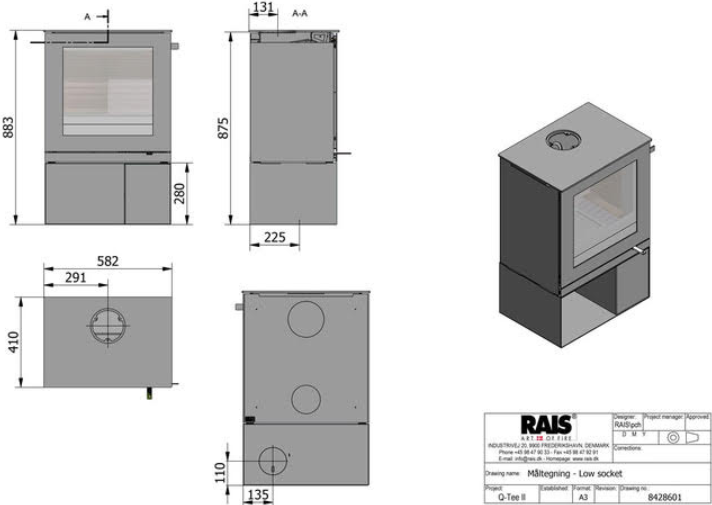 RAIS Q-Tee II Wood Burning Stove - Optional Accessory: High Base
